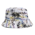 Macro detail of white reversible bucket hat with tropical beach and palm tree prints - L(55-60cm Circumference) / White Tropical Coconut Tree Style