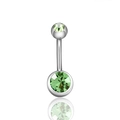 Surgical stainless steel belly ring featuring a brilliant green faceted gemstone inlay - Light Green