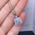Silver-plated halo necklace featuring a brilliant round-cut central stone in a claw setting - Xl-68 [with Chain]