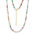 S925 sterling silver necklace featuring colorful beads and elegant pearls with gold clasp - Mixed Colorful Bead and Pearl Necklace (PSN08-14K)