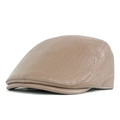 Classic British style faux leather flat cap in light brown with textured finish - Khaki