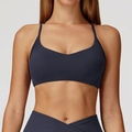 Soutien-gorge de sport gris foncé sans couture à fines bretelles et col en V de yoga - S / Hauts / Bleu Minuit