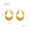 Golden 18K gold plated stainless steel hexagonal twisted hoop earrings, 35mm x 26mm size - Hexagonal Multi-layer Coil Style (ZX1290)