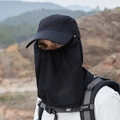 Cappello parasole nero da esterno con maschera in rete integrale e logo montagna - Nero