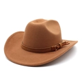 Chapeau de cowboy western classique en feutre marron avec large bord et bande en cuir - M (56-58cm) / Kaki