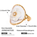 Adjustable 18k gold stainless steel ring with white dried flower in a round charm - Round White Flower Zircon Style (JDRW2407030)