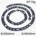 Ensemble collier et bracelet Figaro en acier titane noir de 9 mm pour homme tendance - 9mm Noir