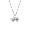 Silver bow pendant necklace with a fine beaded chain made of 18K gold-plated stainless steel - Beaded Chain Bow Pendant Necklace / Steel