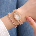 Lussuoso set orologio quarzo oro rosa con quadrante ovale cristallo e bracciale cuore - Orologio E Braccialetto / Oro rosa
