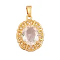 Elegant gold plated oval pendant with clear faceted center stone and zircon halo - Clear/Oval Lace