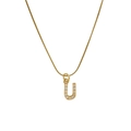 Classic 18k gold-plated snake chain necklace with a zircon-encrusted letter U pendant - Letter U