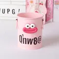 Pink minimalist iron pen holder with cute cartoon face and DIY stickers for desk - Girl Pink with Mouth and Letter Stickers / Girl Pink