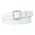 White faux leather belt for women with golden square buckle and chic retro style - White
