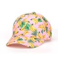 Pink baseball cap with yellow banana and tropical leaf print pattern for women - Pink Banana Leaf