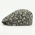 Ivy cap with black and white abstract leaf patterns and adjustable metal buckle - Black