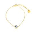 18K gold plated stainless steel thin chain bracelet with a round blue zircon gemstone - Blue