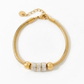 Elegante pulsera de cadena de serpiente dorada con cuentas cilíndricas con pedrería - Decoración de Cilindro de Diamantes Completos (SAK674) / Dorado