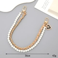 Elegant 36cm pearl and beige leather chain strap with a black heart bow charm - Khaki