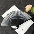 Classic Chinese folding fan with black plum blossom pattern and silk tassel - Plum Butterfly Dance - Plain