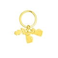 Golden stainless steel keychain with three polished pet silhouette charms of cats and dogs - 2 Cats 1 Girl / Gold
