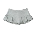 Detailed view of the gray knitted pleated mini skirt with soft sweatshirt fabric texture - XS / Gray