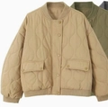 Veste bomber matelassée en coton lavé en kaki, vert olive et gris pour femme - Kaki