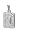 Pendentif rectangulaire en acier titane 18K argenté avec lettre M embossée et texture soleil - Lettre M