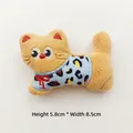 Detail of plush cat charm with leopard print outfit, measuring 5.8cm height by 8.5cm width - Yellow Cat