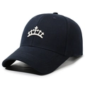 Navy blue cotton baseball cap with white 3D crown embroidery and twill texture - Adjustable / Navy Blue