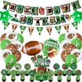 Set decorazione festa football americano con striscioni verdi, palloncini e topper - Set A (Senza Riccioli)