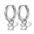 Elegant S925 sterling silver hoop earrings with brilliant zircon charm and pave setting - Silver White