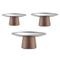 Three-piece tiered serving tray set with silver metal plates and brown wood bases - 3pcs Set (S+M+L) / Silver