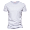 Men's slim fit white slub cotton short sleeve T-shirt with a classic round neckline - White