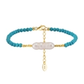 Bracelet en argent S925 plaqué or 14K avec perles turquoise et perle d'eau douce - Style Perle Baroque Longue Perle Bleue (MPB07-14K)
