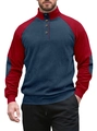 Men's navy and maroon long sleeve corduroy Henley shirt with stand collar - S / Navy/Wine Red
