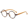 Retro round tortoise frame eyeglasses with wooden temples and clear blue light lenses - Tea Tortoise Frame Wood Leg C6