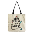 Detail of durable canvas tote bag with medical icons and Keep Calm I'm a Nurse print - Keep Calm I'm a Nurse Style (hm6967)