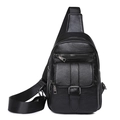Minimalist black faux leather chest bag with pebble grain texture and adjustable strap - Black