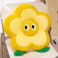 Yellow sunflower plush pillow with cute big eyes and green leaves on a white chair - 40*40cm / Yellow Flower