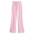 Detail of pink wide-leg trousers with drawstring elastic waistband and smooth drape texture - Pink Pants