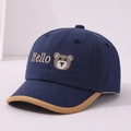 Kids navy baseball cap with khaki brim and cute embroidered cartoon bear - 46-48cm / Blue