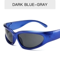 Y2K cycling sunglasses with dark blue wrap-around frame and gray lenses in sporty style - Pearly Dark Blue Frame Grey Lens
