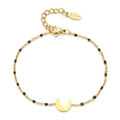 Gold stainless steel chain bracelet featuring a crescent moon charm and black beads - Moon - Black Beads