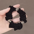 Elegant black camellia hair scrunchie with rhinestones for stylish ponytail styling - Black Rhinestone Ball