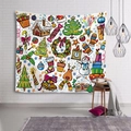 Arazzo natalizio da parete con pupazzo di neve e renne su sfondo bianco decorativo - 150x130cm / Modello 3