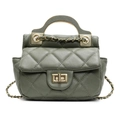 Quilted olive green handbag with gold hardware and chain strap in variant view - Green