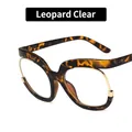 Occhiali oversize alla moda con stampa leopardata tartarugata e dettagli in metallo oro - Leopardo / Lenti Chiare
