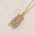 Golden necklace featuring a teddy bear pendant paved with sparkling white zircons - 14K Gold Full Zircon