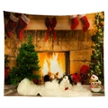 Cozy Christmas wall tapestry detail featuring a fireplace, cat, and festive holiday decor - Style 11