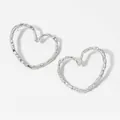 316 stainless steel heart hoop earrings with silver textured molten lava finish - Silver
